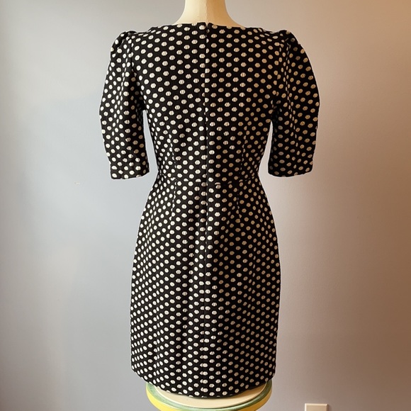 POLKA DOT PLEATED PUFF SLEEVE SHEATH DRESS - Picture 2 of 7